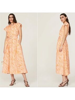 Derek Lam cross front midi Sleeveless Orange Zebra-Print Midi Dress